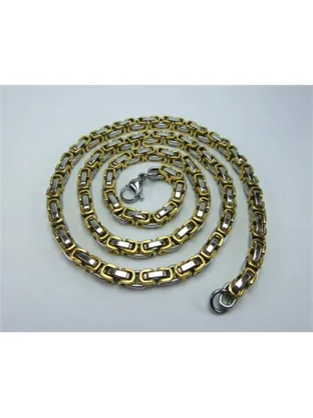 ERKEK ÇELİK SARI ZİNCİR KOLYE + BİLEKLİK SET