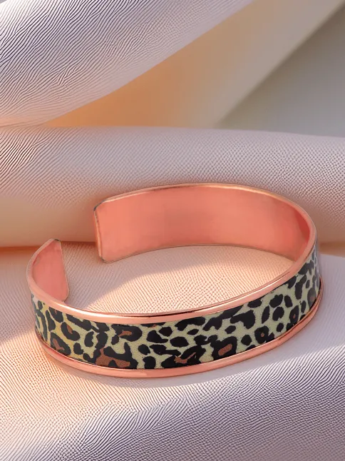 Kadın Bakır Bileklik - Leopar Model Özel Baskı Metal Kutu Ve Doğal Taşlar