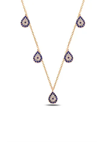 Zirkon Taşlı Rose 5’li Nazar Boncuğu Kadın Gümüş Kolye Gklnzrbncg4-ros