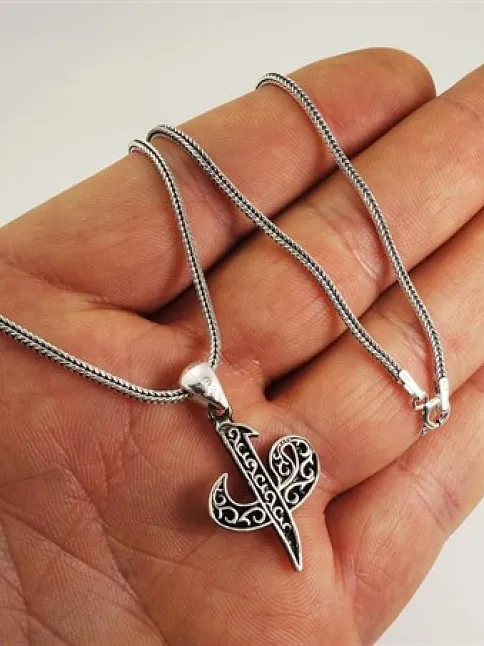 Vav Elif Yazılı Gümüş Erkek Kolye Zincir