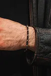Kadın Erkek Gümüş Bileklik - Hematit Taşlı Gümüş Detaylı İnce Kibar Erkek Kadın Bileklik
