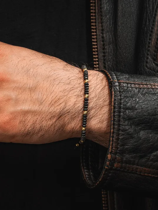 Kadın Erkek Gümüş Bileklik - Hematit Taşlı Gümüş Detaylı İnce Kibar Erkek Kadın Bileklik