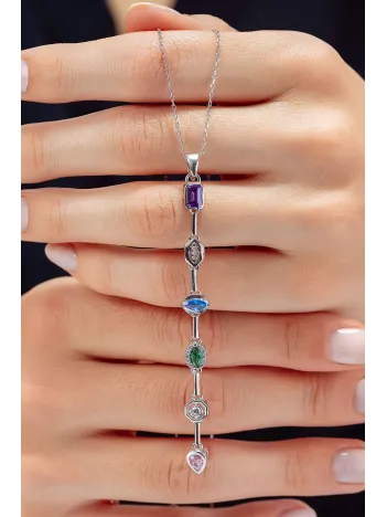 Kadın Renkli Taşlı Zarif 925 Ayar Gümüş Kolye Bileklik Set Kadın Renkli Taşlı Zarif 925 Ayar Gümüş Kolye Bileklik Set