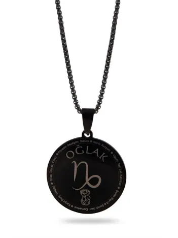 Oğlak Burcu Kolyesi Kadın Erkek Çelik Kolye Siyah Polo Zincir Ckloglakbr1-syh