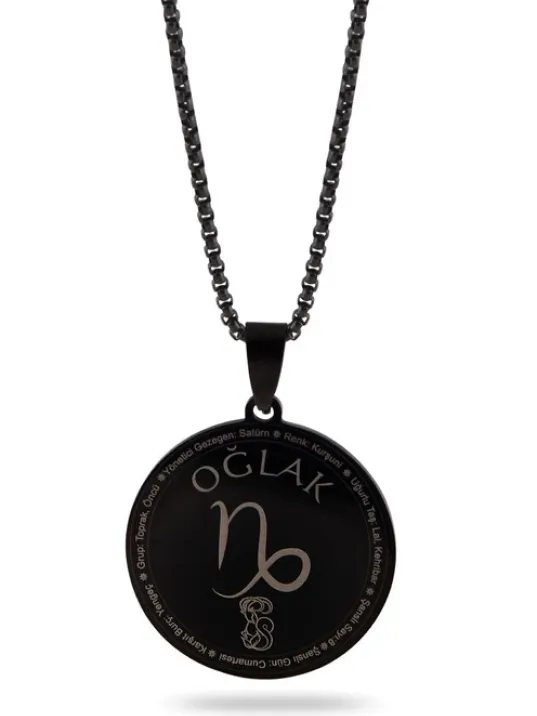 Oğlak Burcu Kolyesi Kadın Erkek Çelik Kolye Siyah Polo Zincir Ckloglakbr1-syh