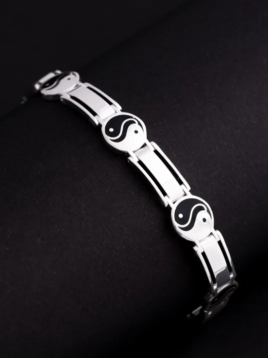 Erkek Gümüş Bileklik - 925 Ayar Yin Yang Model Gümüş Bileklik