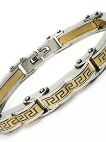 GREK MODEL SARI BEYAZ ÇELİK ERKEK BİLEKLİK KÜNYE DALGALI