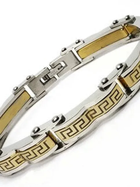 GREK MODEL SARI BEYAZ ÇELİK ERKEK BİLEKLİK KÜNYE DALGALI GREK MODEL SARI BEYAZ ÇELİK ERKEK BİLEKLİK KÜNYE DALGALI