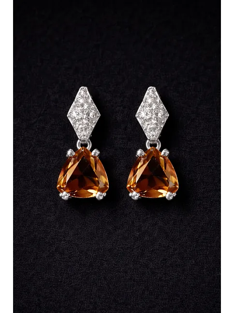 Kadın Gümüş Kolye Küpe Set - Üçgen Kesim Zultanit Taşlı Gümüş Set