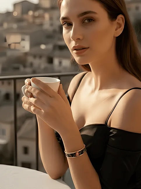 Kadın Bakır Bileklik Yüzük Set - Ester Model Özel Baskı Metal Kutu Ve Kuvars Taşı