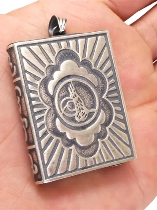 Büyük Boy Tuğralı Gümüş Muska Haznesi