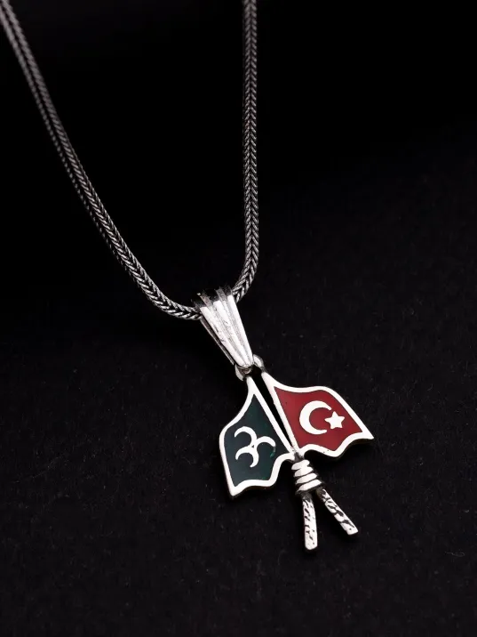 3 Hilal Ay Yıldız Gümüş Erkek Kolye Zincir Küçük Boy