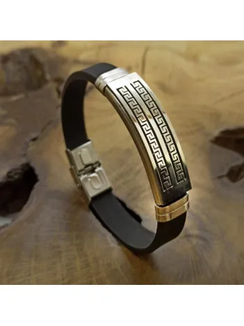 Çift Sıra Grek Desen Kauçuk Çelik Erkek Bileklik DBLCIFTGREK-SYH