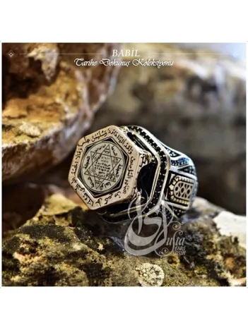 İslam Usta Tasarımı Babil Temalı Gümüş Erkek Yüzük
