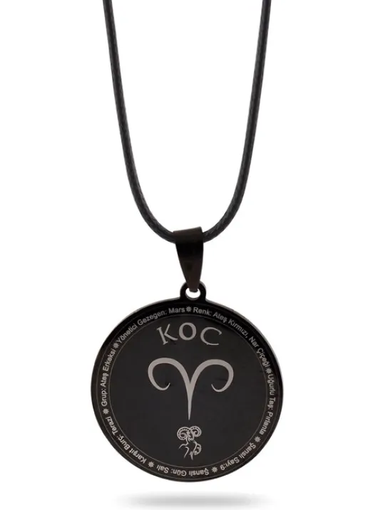 Koç Burcu Kolye Kadın Erkek Çelik Deri Kolye Cklkocburcu-syh