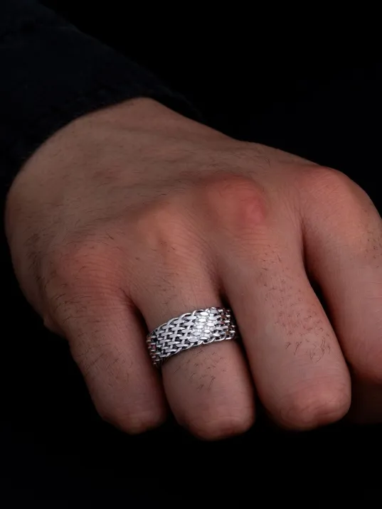 Erkek Gümüş Yüzük - 925 Ayar Hasır Örgülü Gümüş Alyans Yüzük Erkek Gümüş Yüzük - 925 Ayar Hasır Örgülü Gümüş Alyans Yüzük