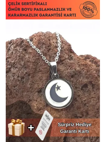 Ay Yıldız Paslanmaz Çelik Bayan Kolye