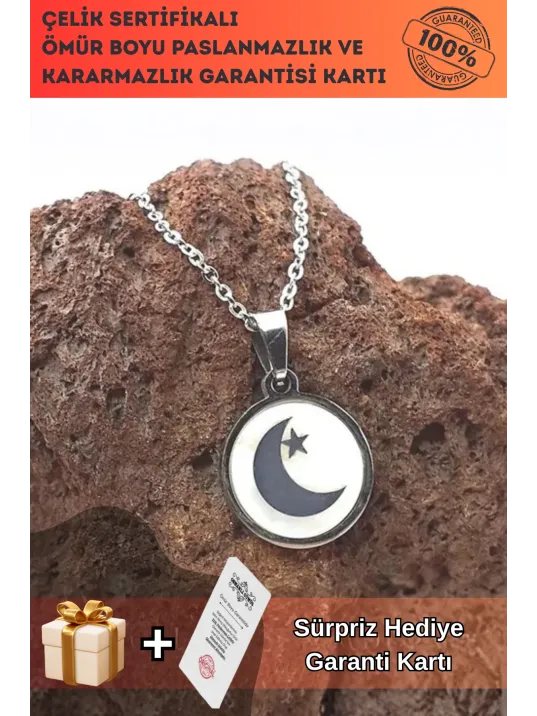 Ay Yıldız Paslanmaz Çelik Bayan Kolye