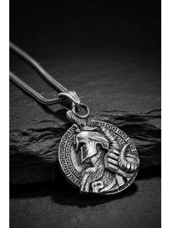 Erkek Gümüş Kolye - 925 Ayar Kabartmalı Savaşçı Gladyatör Motifli Tilki Kuyruğu Zincirli Model Kolye