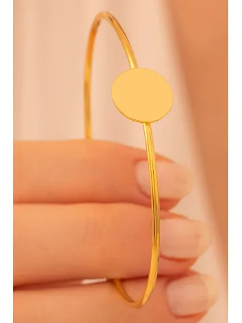 Kadın Gümüş Bileklik - El Yapımı Altın Kaplama Gümüş Yuvarlak Motifli Kadın Bileklik