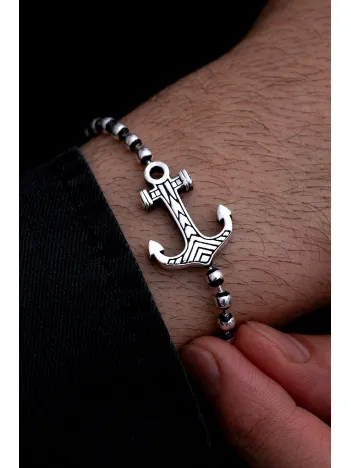 Erkek Gümüş Bileklik - Top Zincirli Çapa Model Gümüş Bileklik