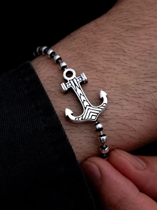 Erkek Gümüş Bileklik - Top Zincirli Çapa Model Gümüş Bileklik