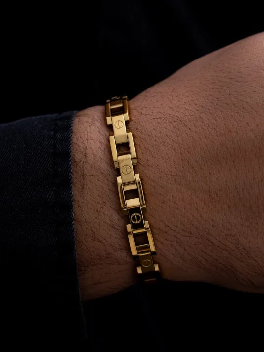 Erkek Çelik Bileklik - Altın Kaplama Sarı Renk Çelik Bileklik