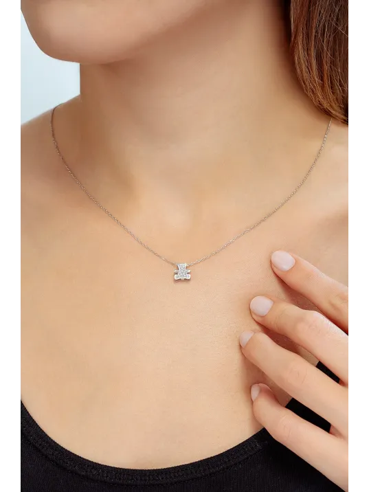 Kadın Gümüş Kolye - Swarovski Taşlı Zirconia Ayıcık Motifli Kadın Kolye
