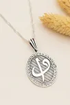 Oval Model Elif Vav Yazılı Bayan Gümüş Kolye Parlak Model Gklallhyzl1-gms