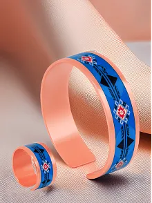 Kadın Bakır Bileklik Yüzük Set - Zaira Model Özel Baskı Metal Kutu Ve Kuvars Taşı