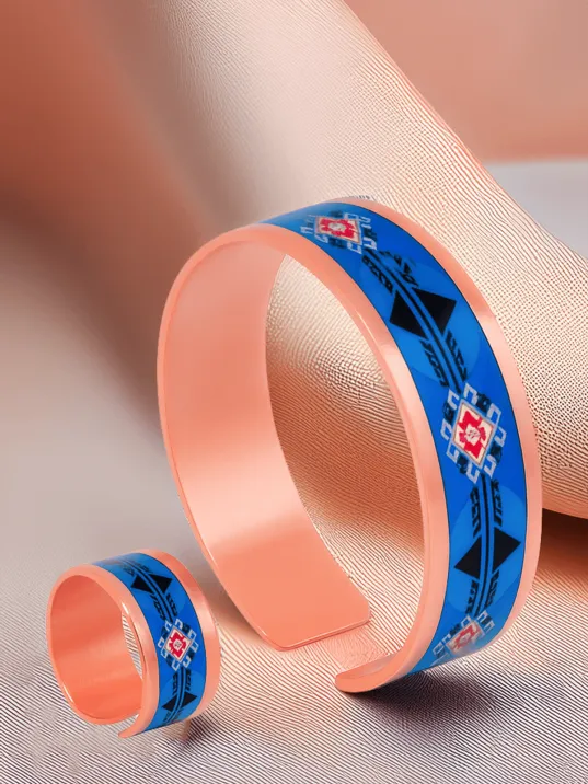 Kadın Bakır Bileklik Yüzük Set - Zaira Model Özel Baskı Metal Kutu Ve Kuvars Taşı