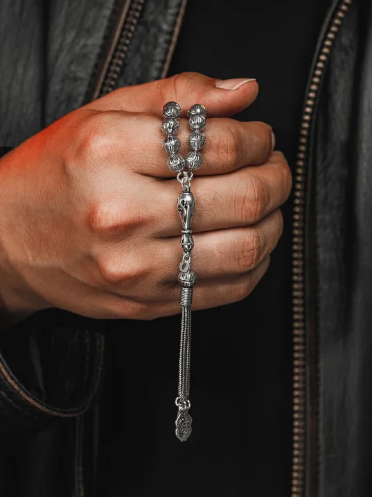 Erkek Tesbih - Hicran Oksitli 925 Ayar Gümüş Erkek Tespih Orta Boy 29gr Erkek Tesbih - Hicran Oksitli 925 Ayar Gümüş Erkek Tespih Orta Boy 29gr