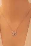 Kadın Gümüş Kolye - Sevgililer Günü - Hediye - Zirkon Taşlı Yusufçuk Motifli Kadın Kolye