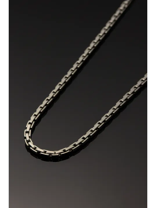 Erkek Çelik Kolye - Düz Kare Kral Zincir Model Erkek Kolye Parlak Görünümlü Tasarım