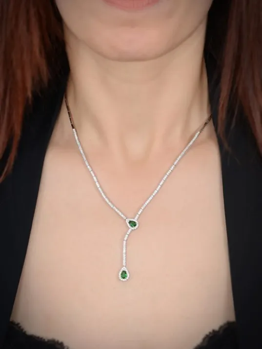 Çağıl Bayan Zümrüt Taşlı Gümüş Su Yolu Set - Kolye, Bileklik, Küpe, Yüzük