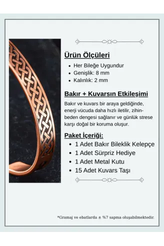Kadın Erkek Saf Bakır Bileklik Zevahir Model Metal Kutu Doğal Taşlar Bakır Kelepçe Bilezik