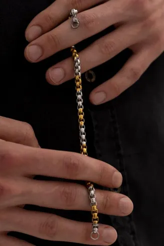 Ottoman 5.5mm Polo Gümüş-Altın  Renk  Erkek Bileklik Künye İnce Model