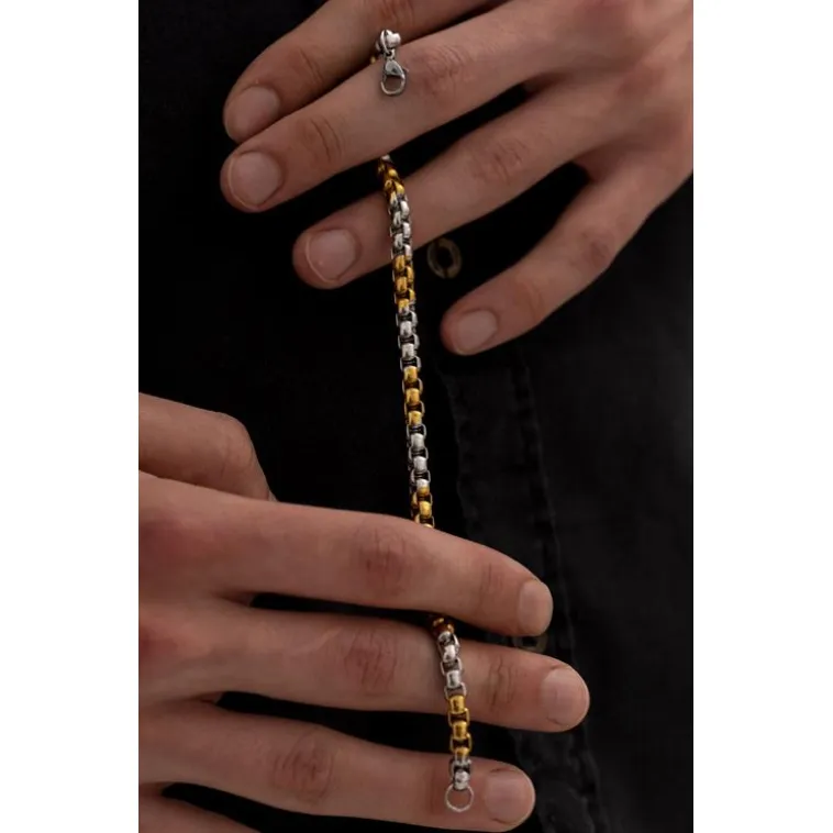 Ottoman 5.5mm Polo Gümüş-Altın Renk Erkek Bileklik Künye İnce Model Ottoman 5.5mm Polo Gümüş-Altın Renk Erkek Bileklik Künye İnce Model