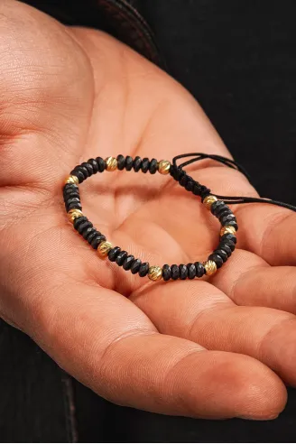 Kadın Erkek Gümüş Bileklik - Hematit Taşlı Gümüş Detaylı İnce Kibar Erkek Kadın Bileklik