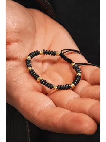 Kadın Erkek Gümüş Bileklik - Hematit Taşlı Gümüş Detaylı İnce Kibar Erkek Kadın Bileklik