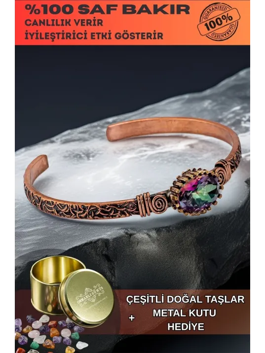 Kadın Bakır Bileklik - Mistik Topaz Taş Mekik Ağaç Kabuğu Model İnce Metal Kutu Doğal Taşlı Bilezik Kadın Bakır Bileklik - Mistik Topaz Taş Mekik Ağaç Kabuğu Model İnce Metal Kutu Doğal Taşlı Bilezik