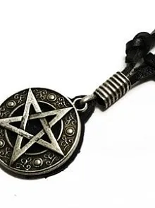 Pentagram Yıldız Erkek Deri Kolye