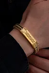 Erkek Çelik Bileklik - Altın Kaplama Bukle Model Çift Sıra Örüm Zincir Çelik Bileklik