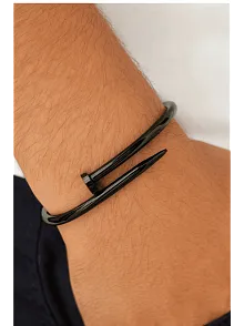 Spiral Çivi Model Erkek Çelik Bileklik-Siyah