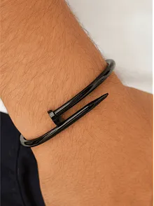 Spiral Çivi Model Erkek Çelik Bileklik-Siyah