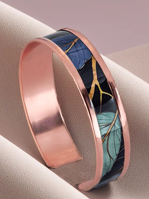 Kadın Bakır Bileklik Yüzük Set - Perla Model Özel Baskı Metal Kutu Ve Doğal Taşlar