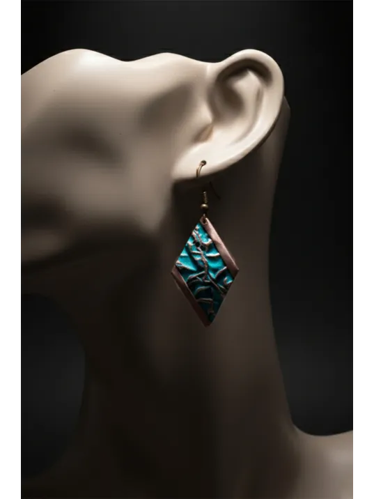 Kadın Bakır Küpe - Turkuaz Okyanus Fısıltısı Model Bakır Kadın Küpe