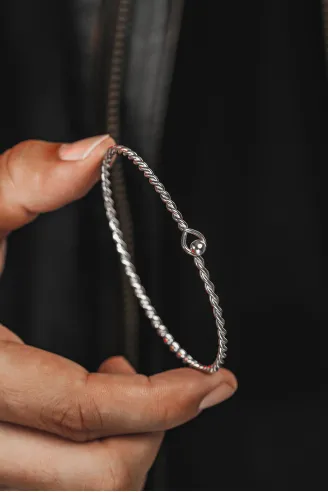 Erkek Gümüş Bileklik - El Yapımı İnce Gümüş Zahir Erkek Bileklik Kelepçe