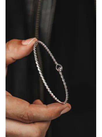 Erkek Gümüş Bileklik - El Yapımı İnce Gümüş Zahir Erkek Bileklik Kelepçe