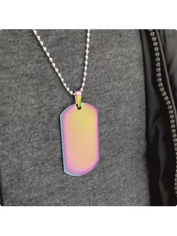 Hologram Renkli Asker Künyesi Erkek Çelik Kolye